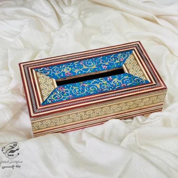 جعبه دستمال کاغذی خاتم کاری تذهیب