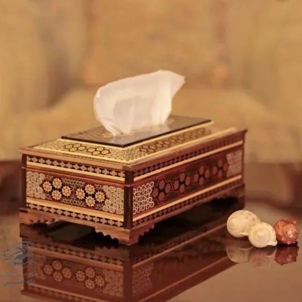 جعبه دستمال کاغذی خاتم کاری مدل کلبه ای