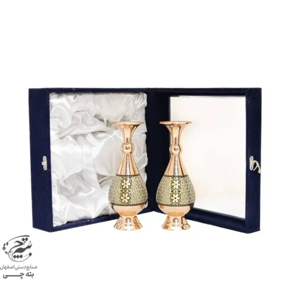 ست هدیه گلدان صراحی مس و خاتم کاری20
