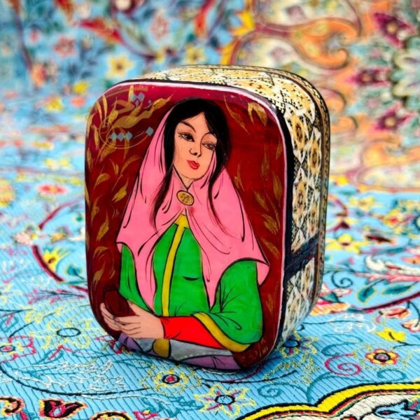 جعبه جاسکه ای خاتم کاری طرح خاتون