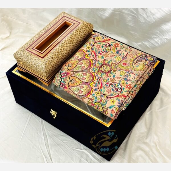 ست هدیه خاتم کاری ترمه و جعبه دستمال اعلا