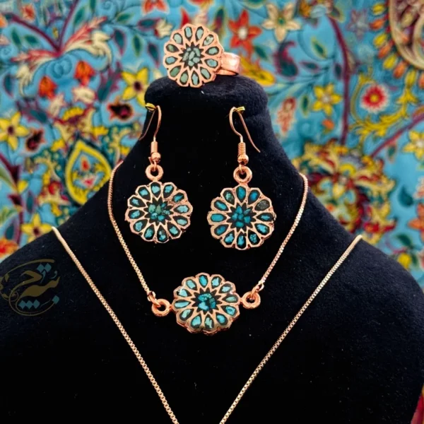 ست زیورآلات مسی فیروزه کوبی مدل 5