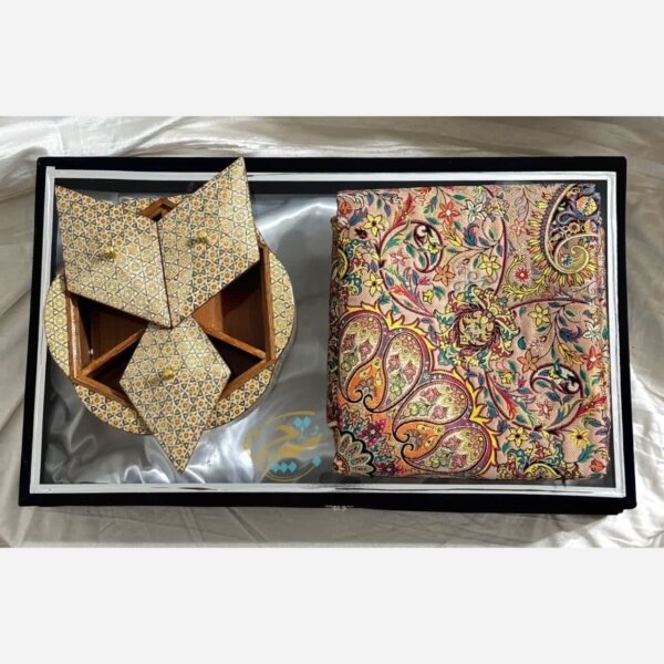 ست هدیه خاتم کاری ترمه و شکلات خوری سه درب