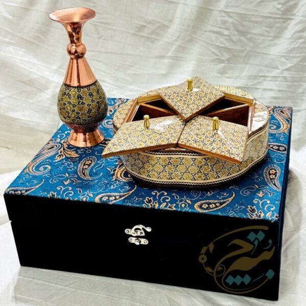 ست هدیه خاتم کاری گلدان 16 و شکلات خوری سه درب
