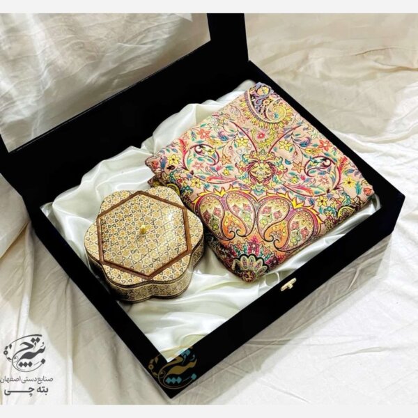 ست هدیه خاتم کاری ترمه و قندان چوبی