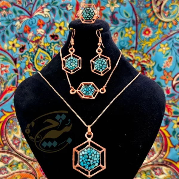 ست زیورآلات مسی فیروزه کوبی مدل 11