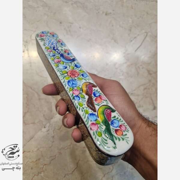 قلمدان خاتم کاری کشویی لب گرد  رو نقاشی 25 سانتی