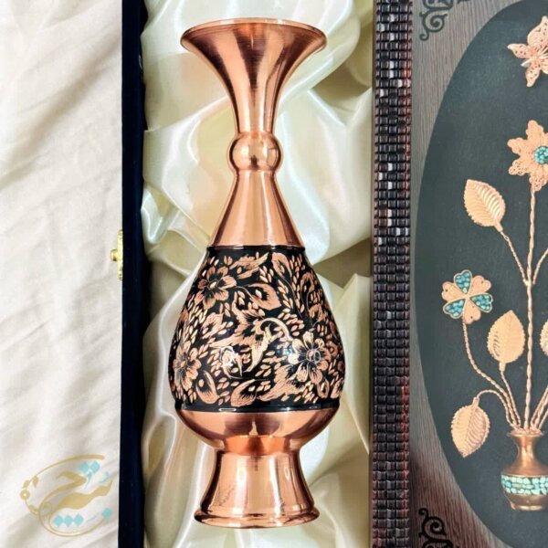 ست هدیه اداری گلدان مسی الماس تراش و تابلو فیروزه کوبی