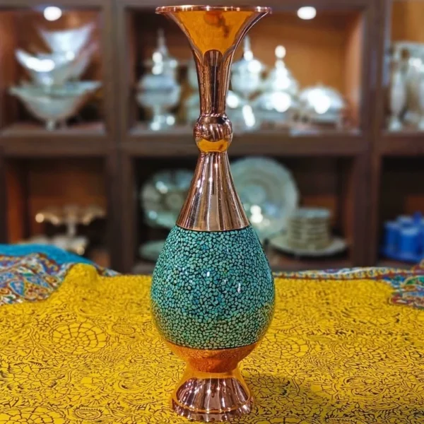 گلدان فیروزه کوبی 30 سانتی به همراه جعبه مخمل