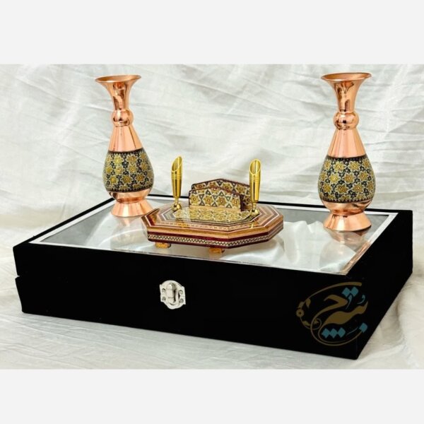 پک هدیه اداری خاتم کاری گلدان و جاخودکاری