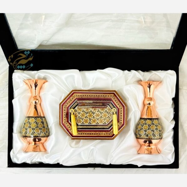پک هدیه اداری خاتم کاری گلدان و جاخودکاری