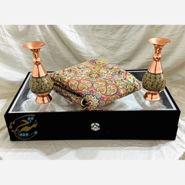 ست هدیه مس و خاتم کاری ترمه و گلدان 20