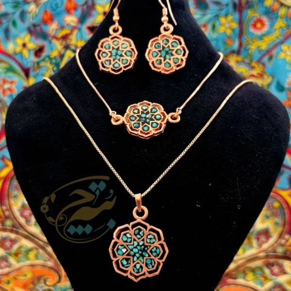 ست زیورآلات مسی فیروزه کوبی مدل 10