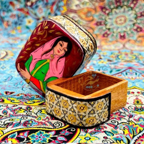 جعبه جاسکه ای خاتم کاری طرح خاتون