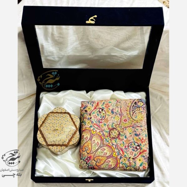 ست هدیه خاتم کاری ترمه و قندان چوبی