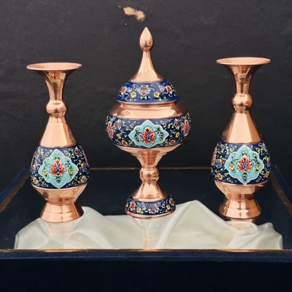 ست گلدان 20 و شکلات خوری 23 پایه دار مس پرداز