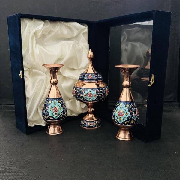 ست هدیه مس و پرداز شکلات خوری و گلدان 25