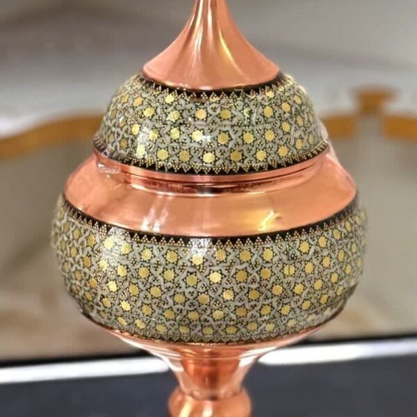 ست هدیه خاتم کاری گلدان و شکلات خوری با جعبه مخمل