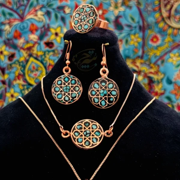 ست زیورآلات مسی فیروزه کوبی مدل 2