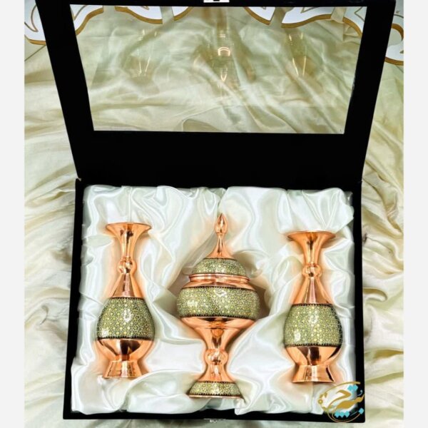 ست هدیه خاتم کاری گلدان و شکلات خوری با جعبه مخمل