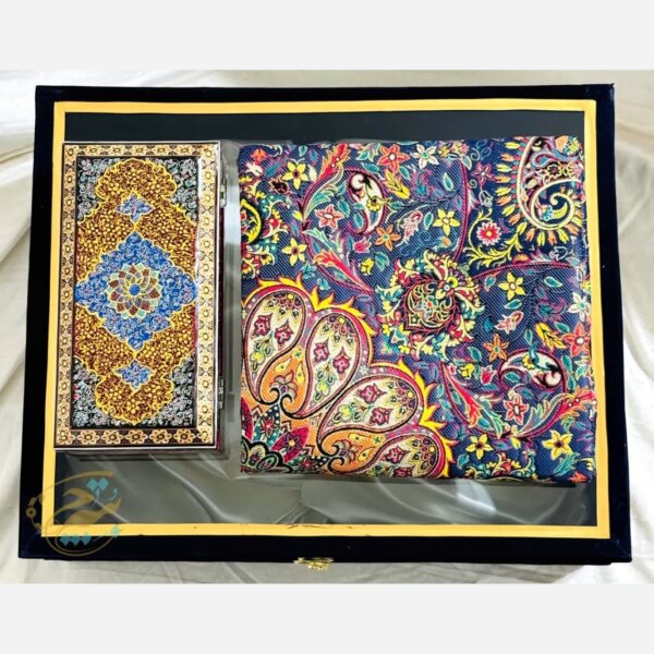 ست هدیه خاتم کاری ترمه و جعبه تذهیب اعلا