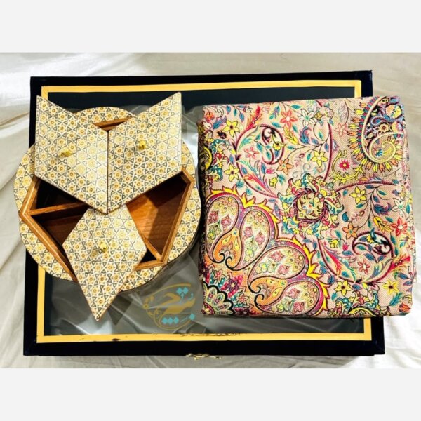 ست هدیه خاتم کاری ترمه و شکلات خوری سه درب
