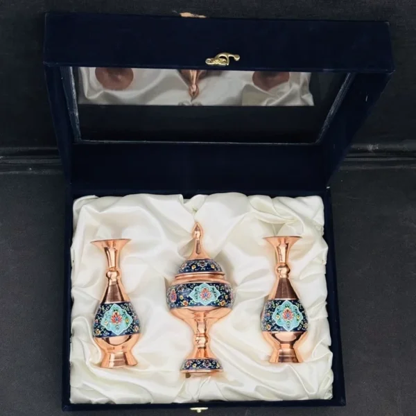 ست گلدان 20 و شکلات خوری 23 پایه دار مس پرداز
