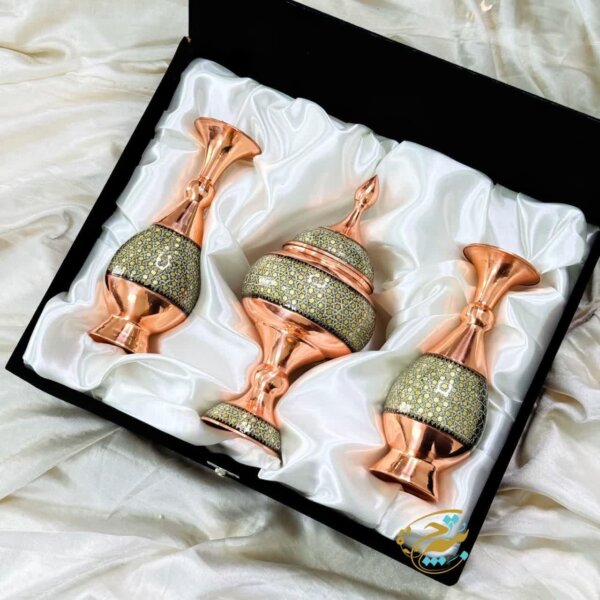 ست هدیه خاتم کاری گلدان و شکلات خوری با جعبه مخمل
