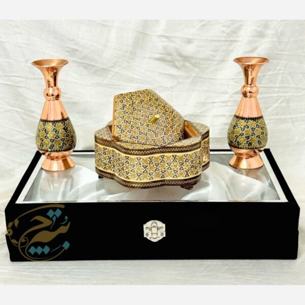 پک هدیه خاتم کاری گلدان 16 و شکلات خوری