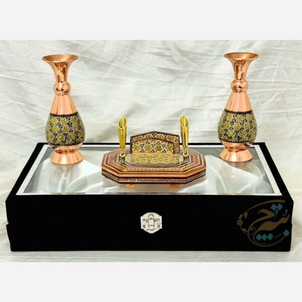 پک هدیه اداری خاتم کاری گلدان و جاخودکاری