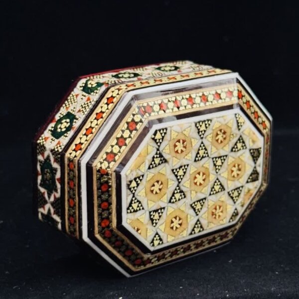 جعبه جاسکه ای خاتم کاری چوبی طرح 8گوش
