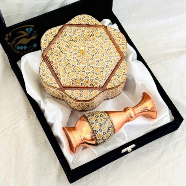 پک هدیه خاتم کاری گلدان 16 و شکلات خوری 17