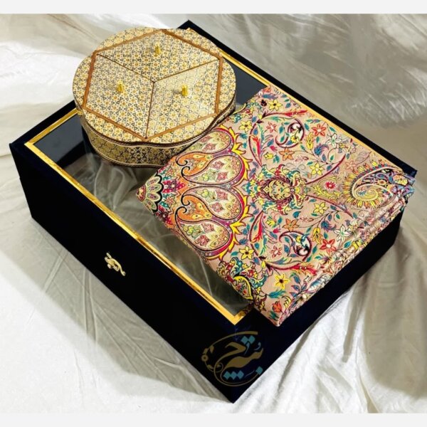 ست هدیه خاتم کاری ترمه و شکلات خوری سه درب