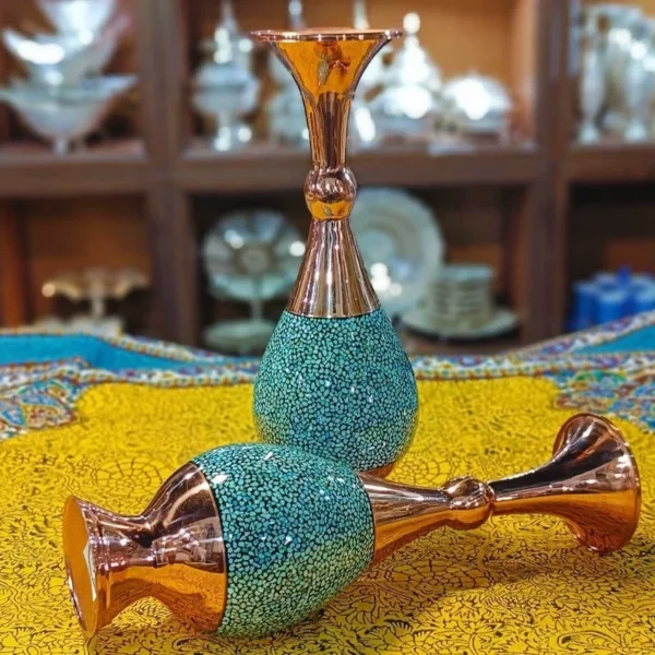 گلدان فیروزه کوبی 30 سانتی به همراه جعبه مخمل