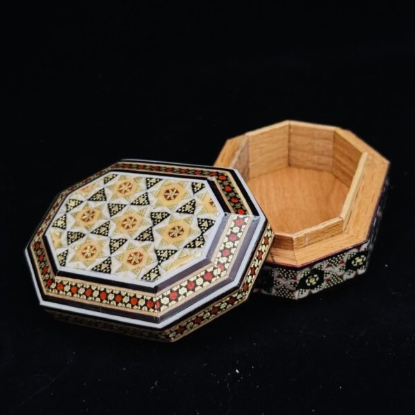 جعبه جاسکه ای خاتم کاری چوبی طرح 8گوش