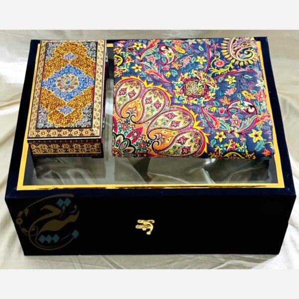 ست هدیه خاتم کاری ترمه و جعبه تذهیب اعلا
