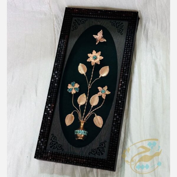 ست هدیه اداری گلدان مسی الماس تراش و تابلو فیروزه کوبی