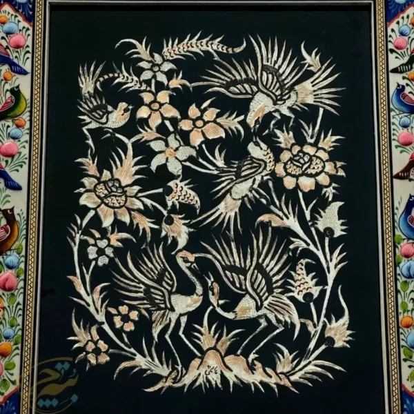 تابلو قلمزنی رومیزی با قاب گل وبلبل 30در40
