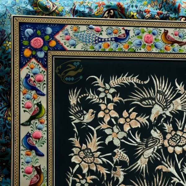 تابلو قلمزنی رومیزی با قاب گل وبلبل 30در40