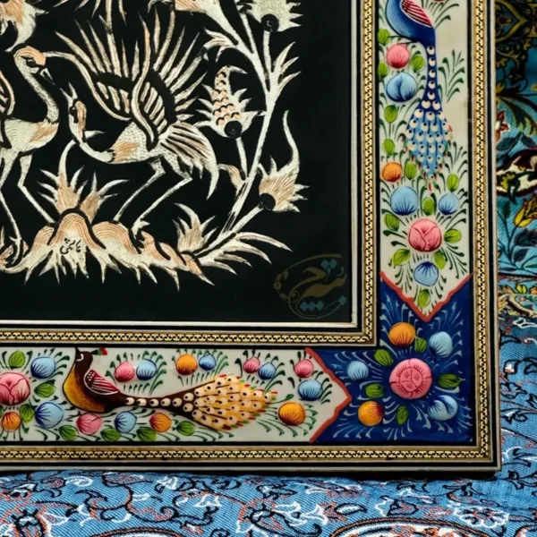 تابلو قلمزنی رومیزی با قاب گل وبلبل 30در40
