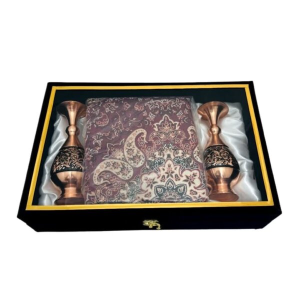 ست هدیه  اداری ترمه و گلدان مسی مدل الماس تراش