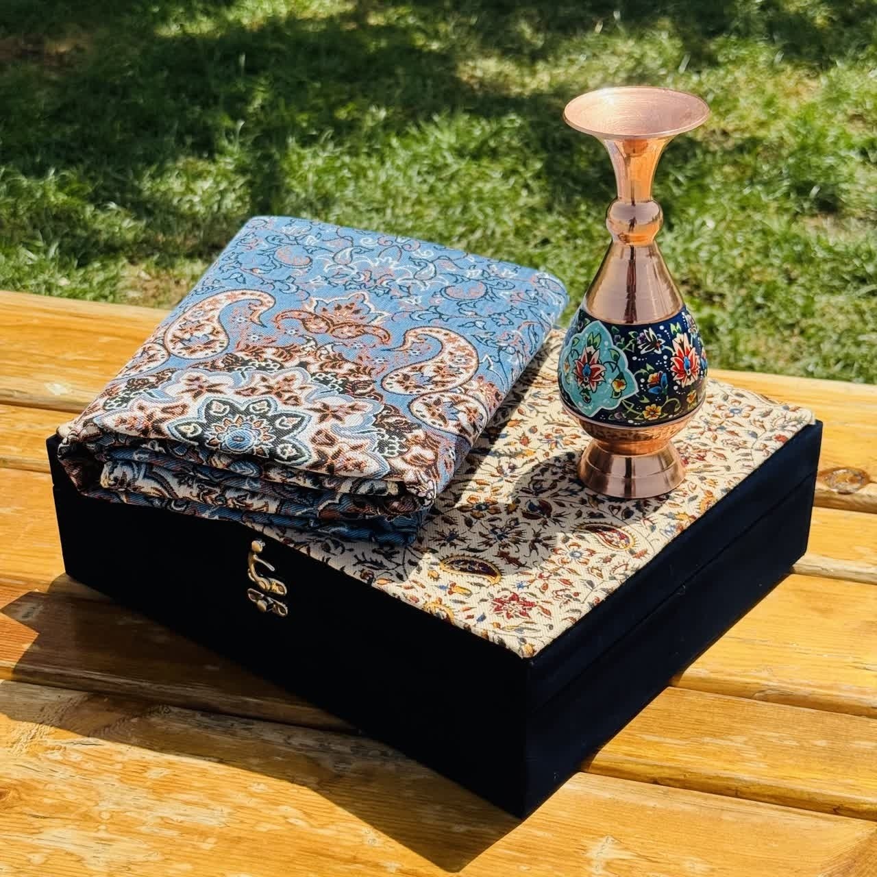 ست هدیه اداری ترمه و گلدان مسی پرداز 20 با جعبه قلمکاری