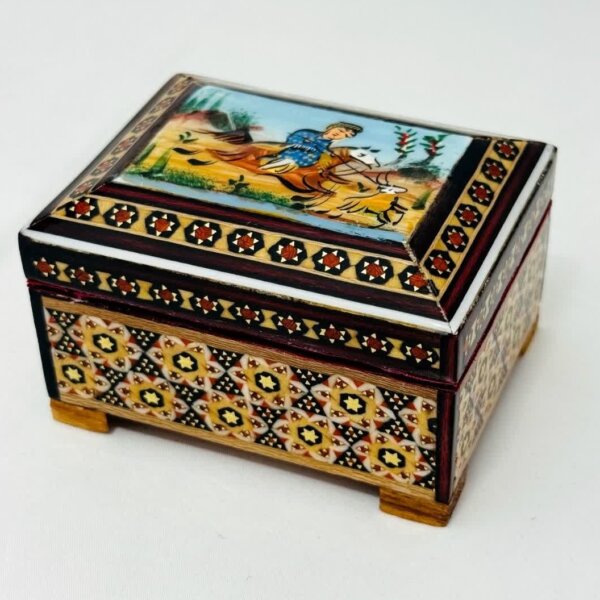 جعبه خاتم کاری استخونی مدل چوگان 6در8