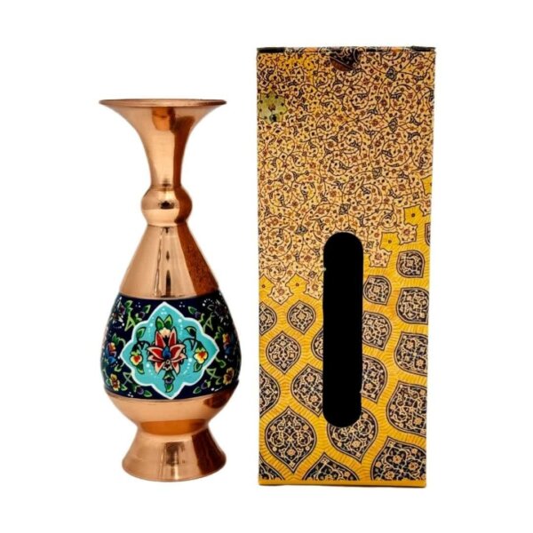 گلدان مسی طرح پرداز ارتفاع 20 سانتی با جعبه سنتی