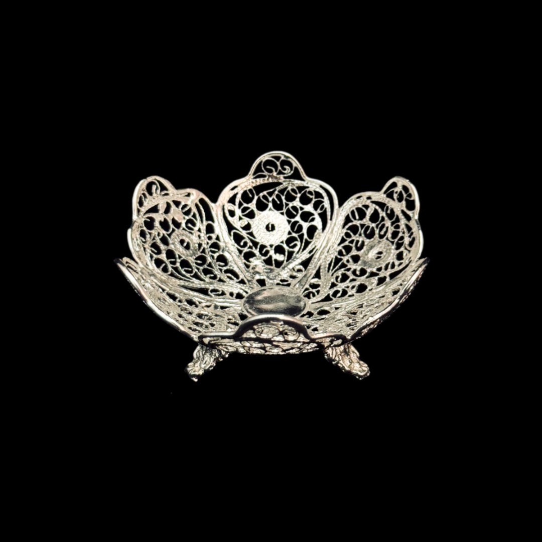 ظروف ملیله کاری شیرینی خوری 6 ضلعی پایه کوتاه نوک تیز