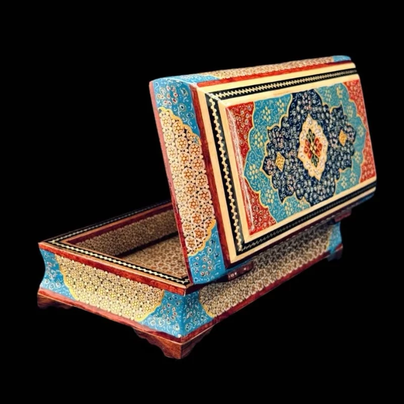 نمای درب باز جعبه خاتم کاری تذهیب ۱۰ در ۲۰ چوبی بوتچی