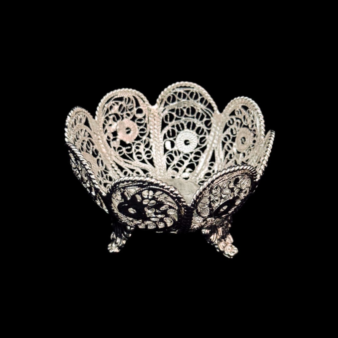 ظروف ملیله کاری کاسه آجیل خوری نقلی لبه گرد پایه کوتا