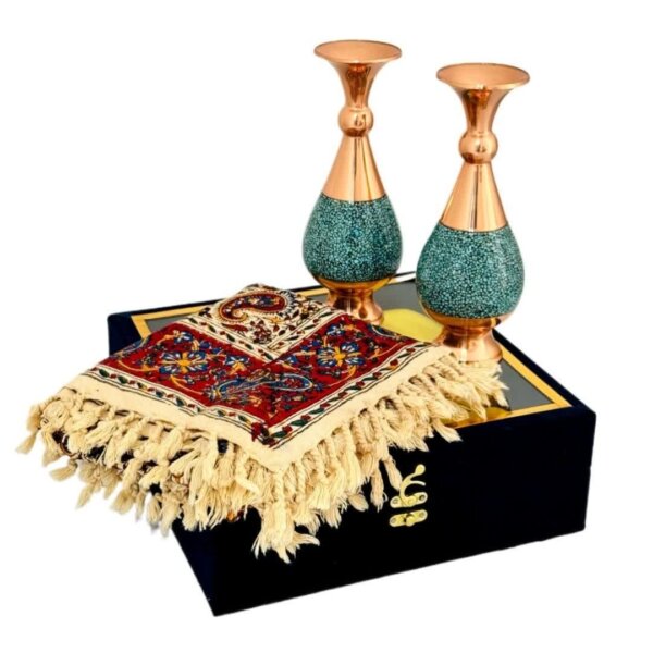 ست اداری رومیزی قلمکار و گلدان مس و فیروزه 20سانتی
