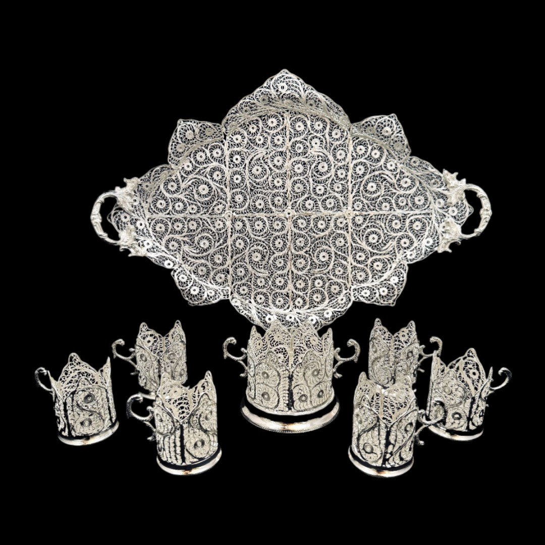 ظروف ملیله کاری ست پذیرایی چای خوری 6