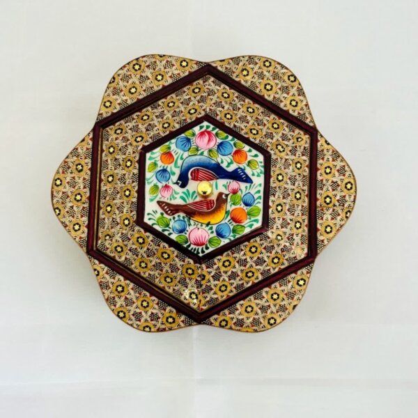 شکلات خوری (جاشکلاتی) خاتم کاری گل و مرغ کوچک
